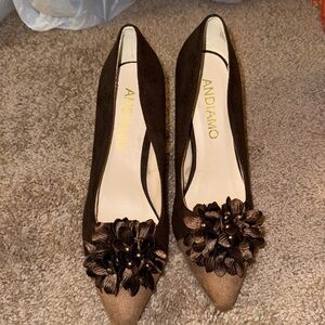 Andiamo Brown Floral High Heels🤎